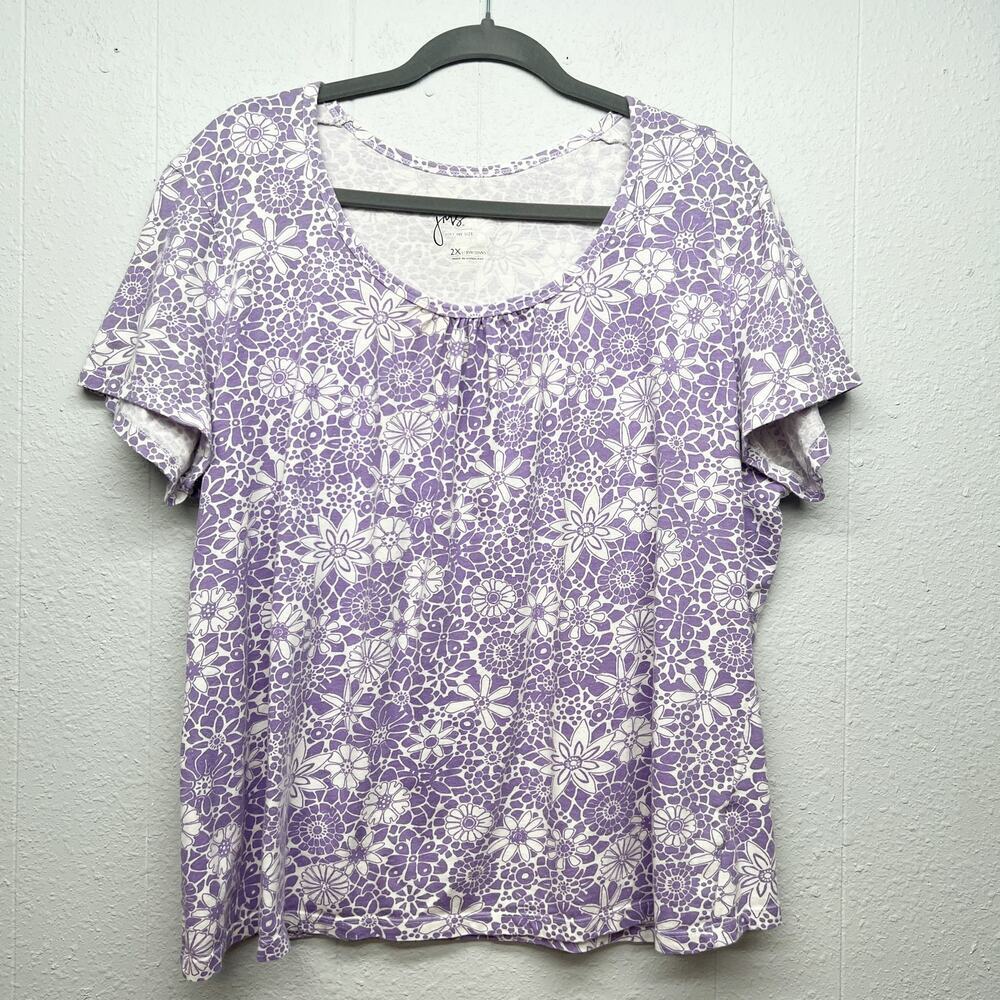 Just My Size Womens Floral Top 2X Breathable 100% Cotton Spring Summer Wear